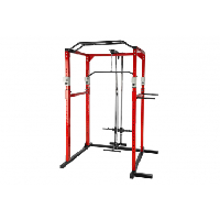 Photo Cage de musculation acier rack de musculation station de fitness noir rouge