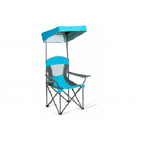 Photo Chaise de camping pliable avec pare soleil porte gobelet et sac de transport pour exterieur 90 x 72 x 150 cm bleu