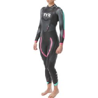 Photo Combinaison de triathlon femme neoprene tyr hurricane cat 5 noir bleu rose