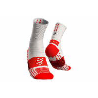 Photo Paire de chaussettes compressport pro marathon socks blanc rouge