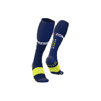 Photo Paire de chaussettes de compression compressport full socks run bleu jaune