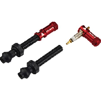 Photo Paire de valves tubeless granite design juicy nipple 45 mm avec bouchons demonte obus rouge