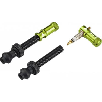 Photo Paire de valves tubeless granite design juicy nipple 60 mm avec bouchons demonte obus vert