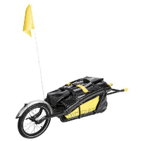 Photo Remorque vélo Topeak Journey Trailer TX avec valise Drybag pour roue à axe traversant noir jaune